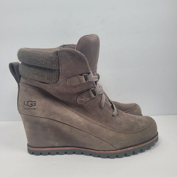 UGG Kriston Mole Women's Brown Nubuck Wedge Boots S/N1108629 US Size 8.5 - Picture 1 of 10